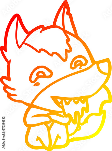 warm gradient line drawing cartoon hungry wolf