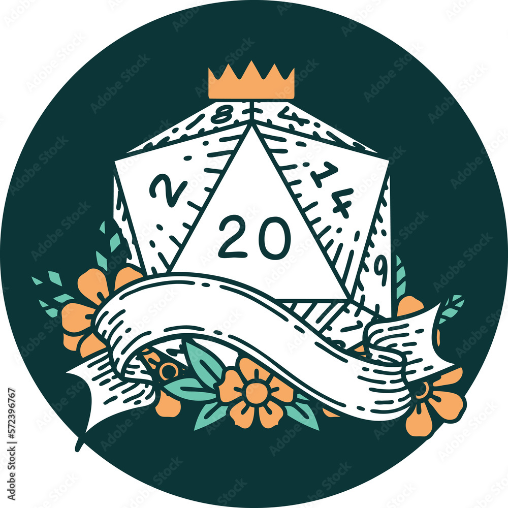 natural twenty D20 dice roll icon