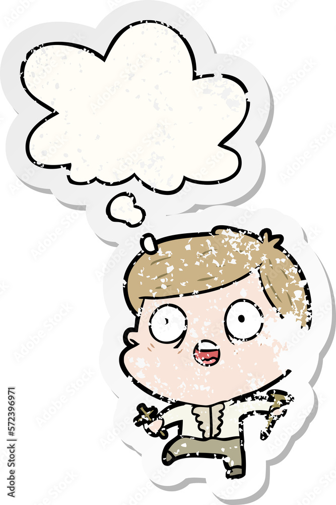 cartoon man hunting vampires and thought bubble as a distressed worn sticker cartoon man hunting vampires and thought bubble as a distressed worn sticker