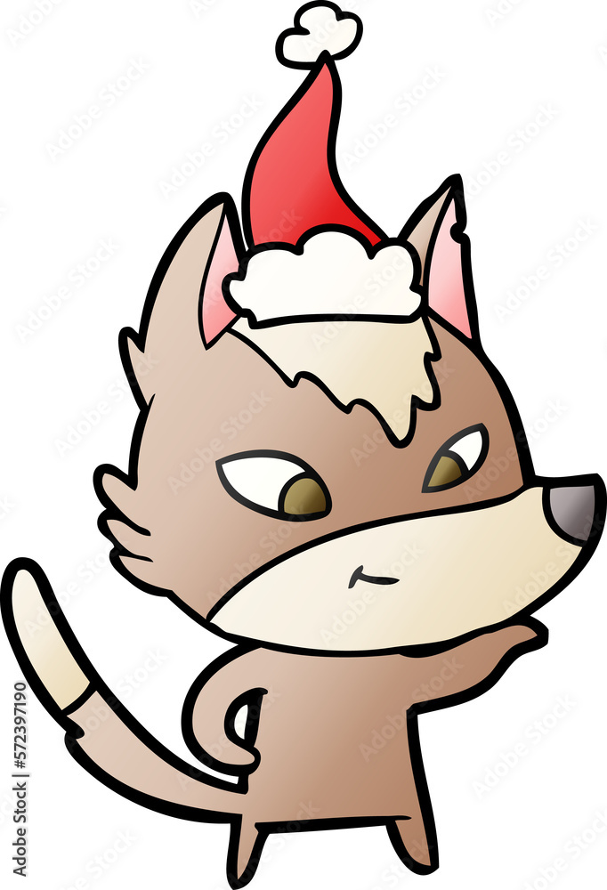 friendly gradient cartoon of a wolf wearing santa hat friendly gradient cartoon of a wolf wearing santa hat