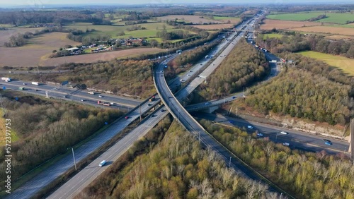 UK Highways M25 and M1 Motorways Interchange Aerial View