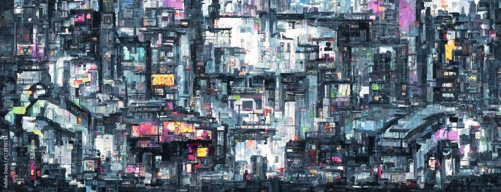 Pixel Cyberpunk neon city night. Futuristic city scene in a style of pixel art. 80's wallpaper. Retro future Generative AI illustration. Urban scene. Pixel Cyberpunk neon city night. Futuristic city scene in a style of pixel art. 80's wallpaper. Retro future Generative AI illustration. Urban scene.