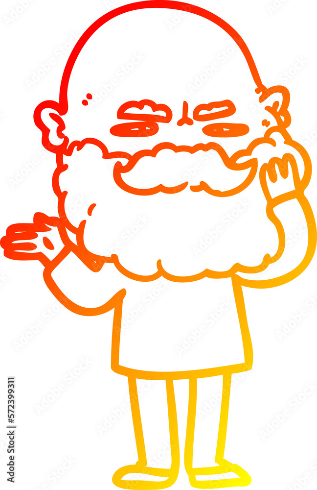 warm gradient line drawing cartoon man with beard frowning