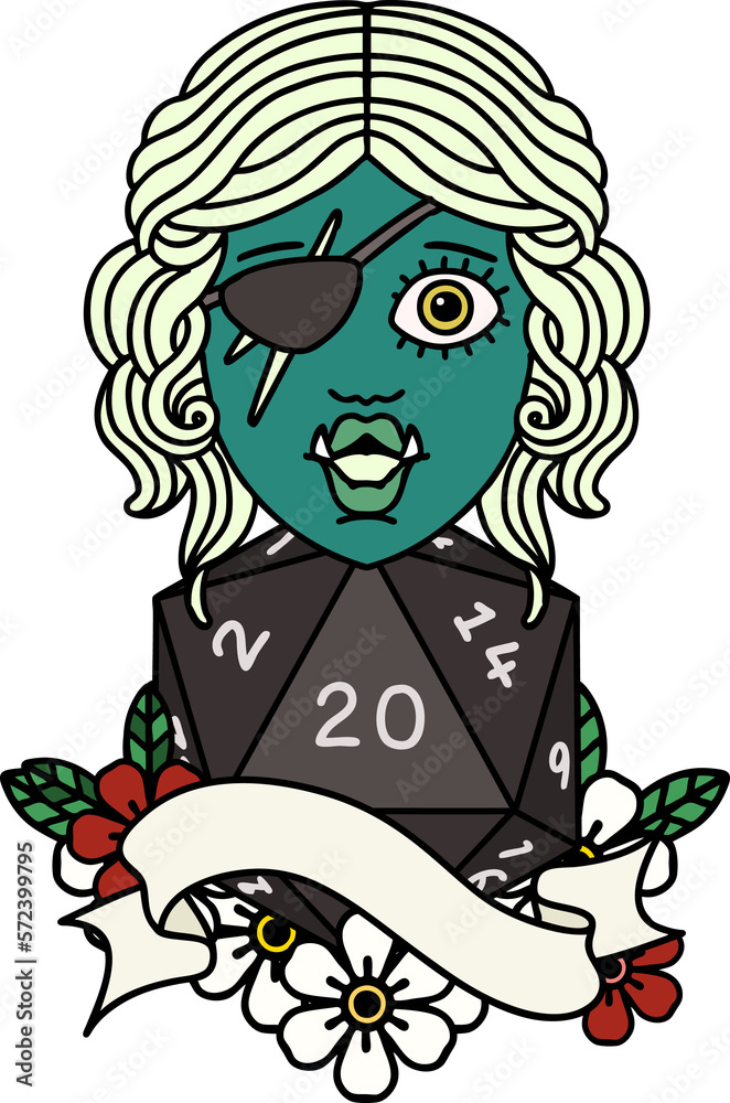 half orc rogue with natural twenty dice roll illustration half orc rogue with natural twenty dice roll illustration