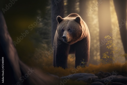 Bear in a autumn forest, generative AI