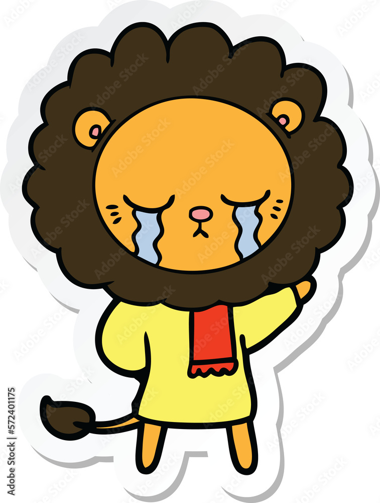 sticker of a crying cartoon lion sticker of a crying cartoon lion