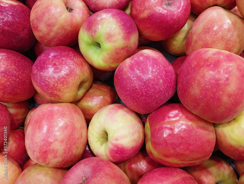 Background of fresh rose apples on a shop window. Group of objects Background of fresh rose apples on a shop window. Group of objects
