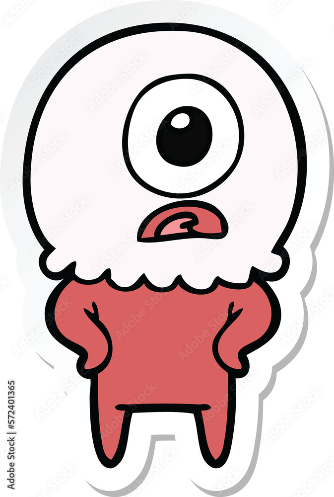 sticker of a cartoon cyclops alien spaceman