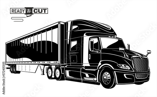  Classic american semi truck. Isolated vehicle on white background. Prepared for printing and cutting (Cricut, Silhouette, Cameo). 