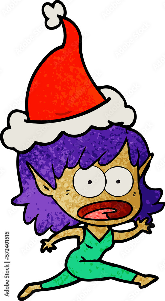 textured cartoon of a shocked elf girl wearing santa hat textured cartoon of a shocked elf girl wearing santa hat