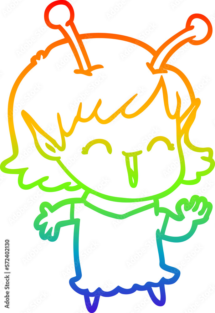 rainbow gradient line drawing cartoon alien girl laughing rainbow gradient line drawing cartoon alien girl laughing