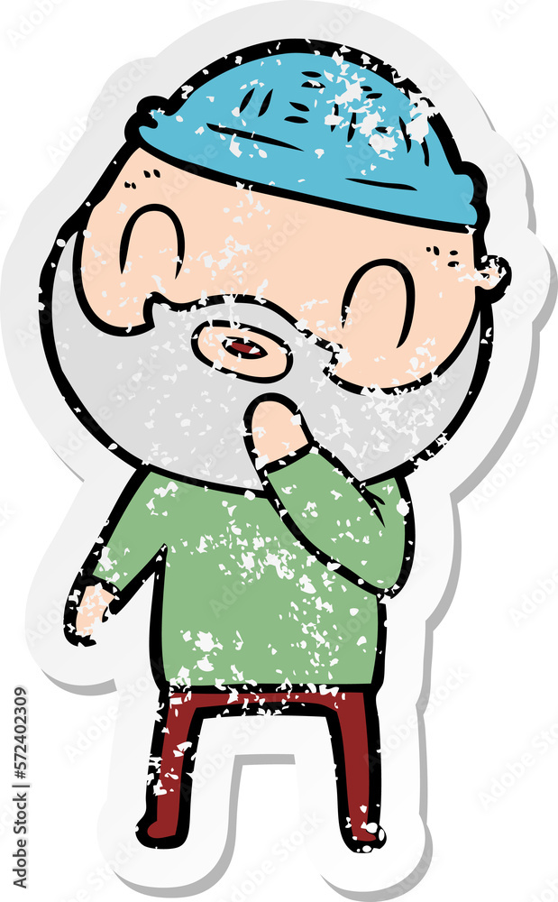 distressed sticker of a cartoon bearded man distressed sticker of a cartoon bearded man