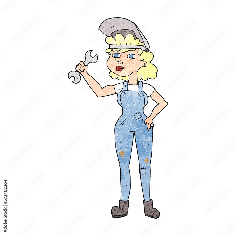 textured cartoon woman with spanner