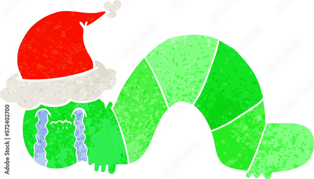 retro cartoon of a caterpillar obsessing over his regrets wearing santa hat retro cartoon of a caterpillar obsessing over his regrets wearing santa hat