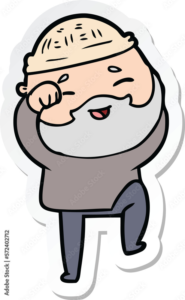 sticker of a cartoon happy bearded man