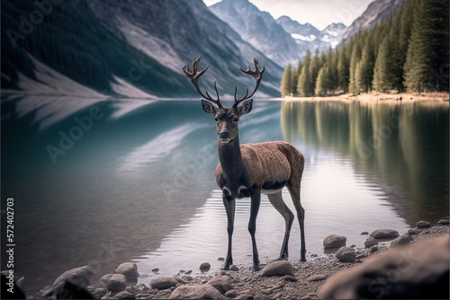 Deer infront a Canadian Lake  generative AI