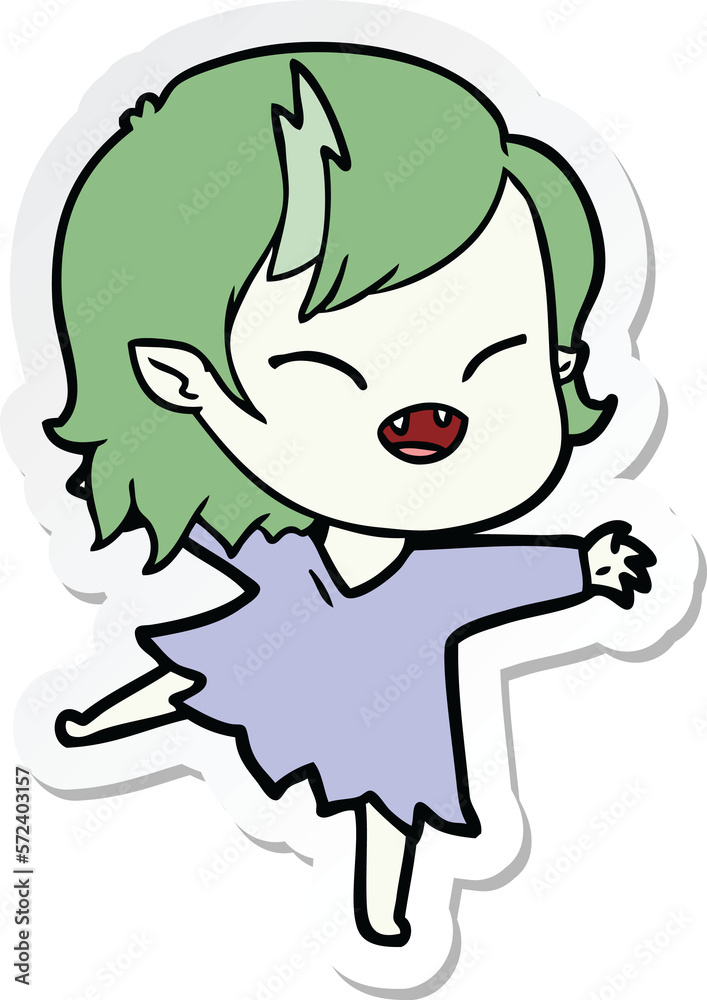 sticker of a cartoon laughing vampire girl sticker of a cartoon laughing vampire girl