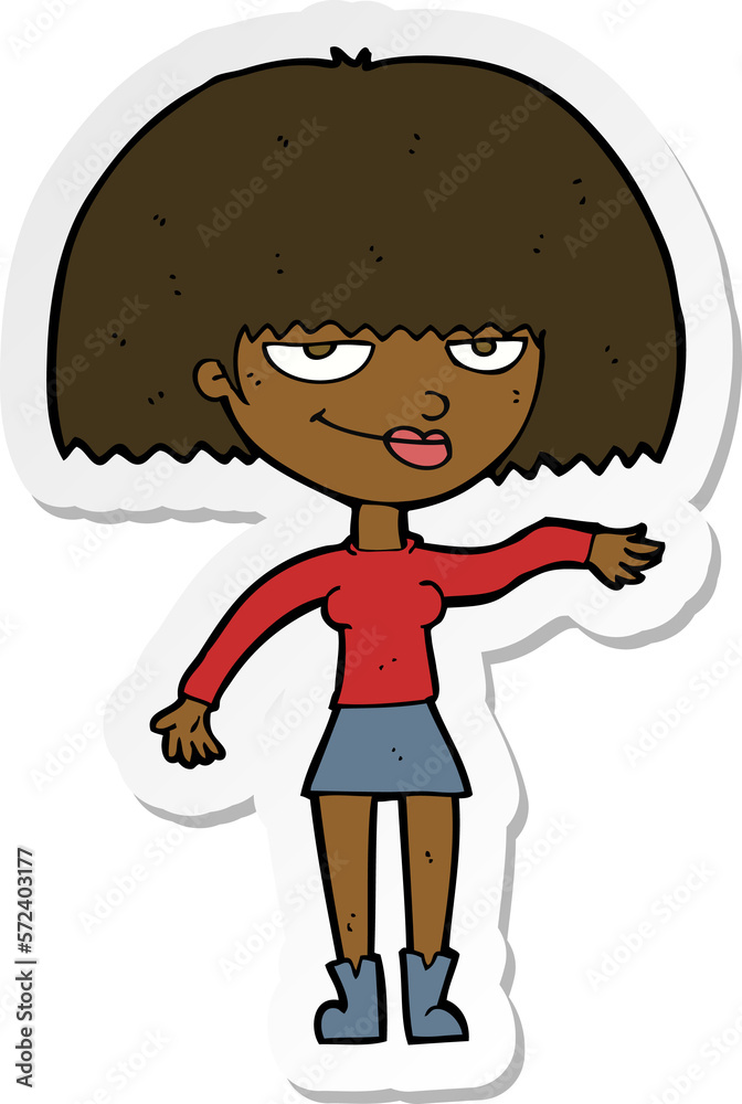 sticker of a cartoon smug woman making dismissive gesture sticker of a cartoon smug woman making dismissive gesture