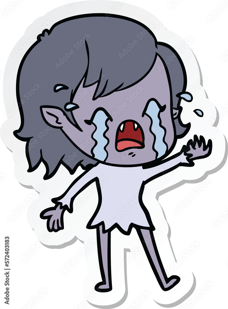 sticker of a cartoon crying vampire girl