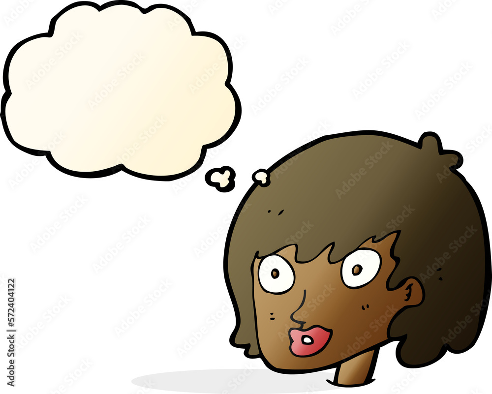 cartoon happy female face with thought bubble cartoon happy female face with thought bubble