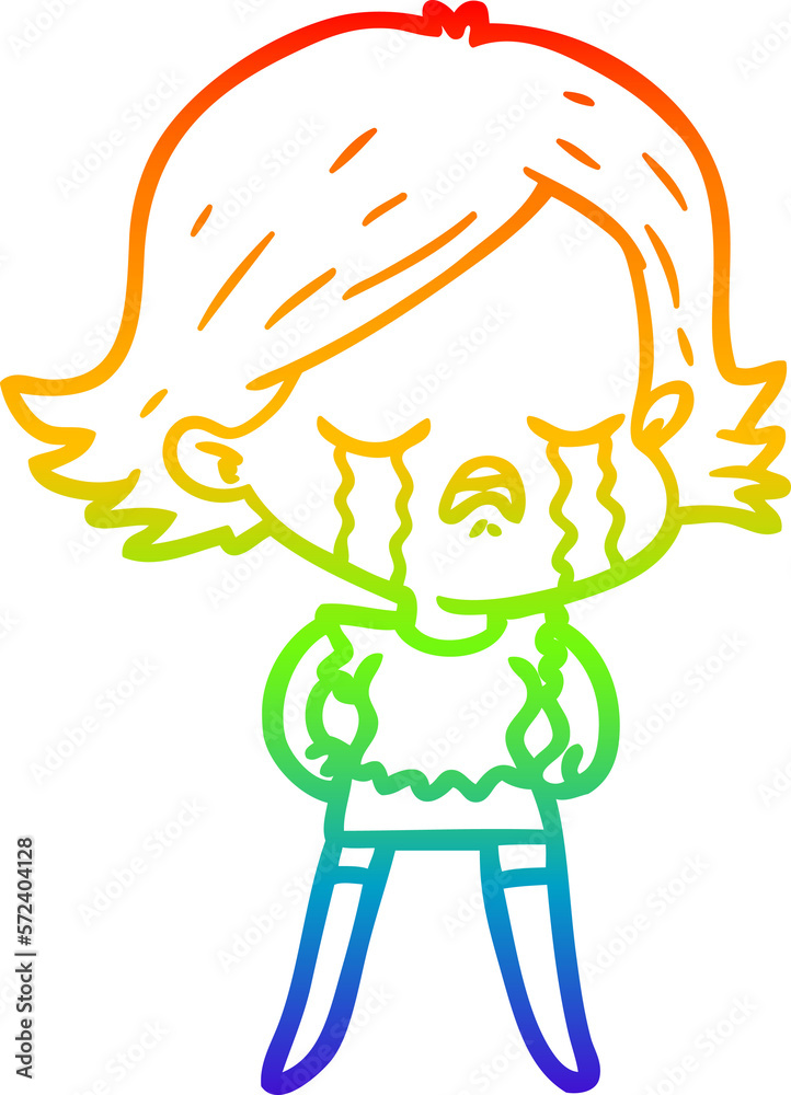 rainbow gradient line drawing cartoon girl crying rainbow gradient line drawing cartoon girl crying