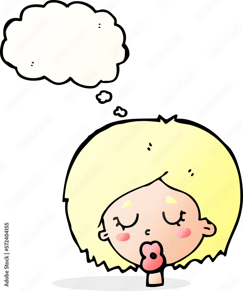 cartoon woman with eyes closed with thought bubble cartoon woman with eyes closed with thought bubble