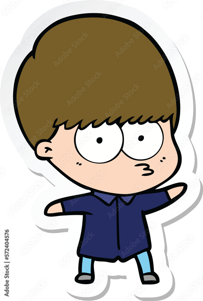 sticker of a curious cartoon boy sticker of a curious cartoon boy
