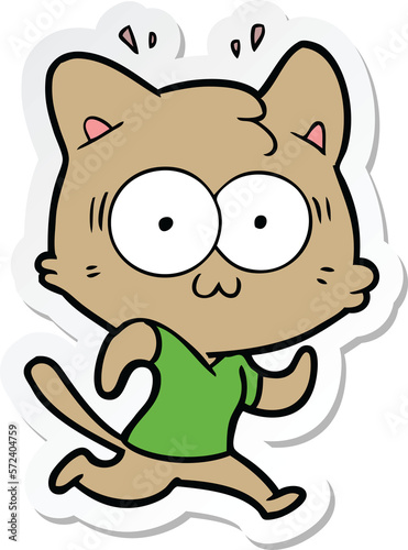sticker of a cartoon surprised cat running