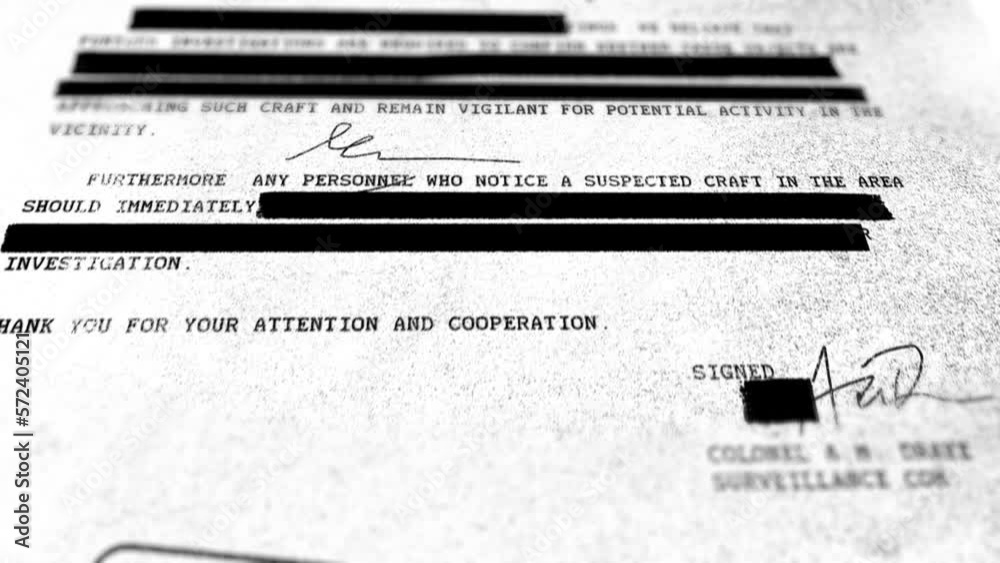 Classified document related to UFO or alien activity is censored with black line. Official top secret and sensitive government text file is erased and is hidden by black lines hiding Classified document related to UFO or alien activity is censored with black line. Official top secret and sensitive government text file is erased and is hidden by black lines hiding