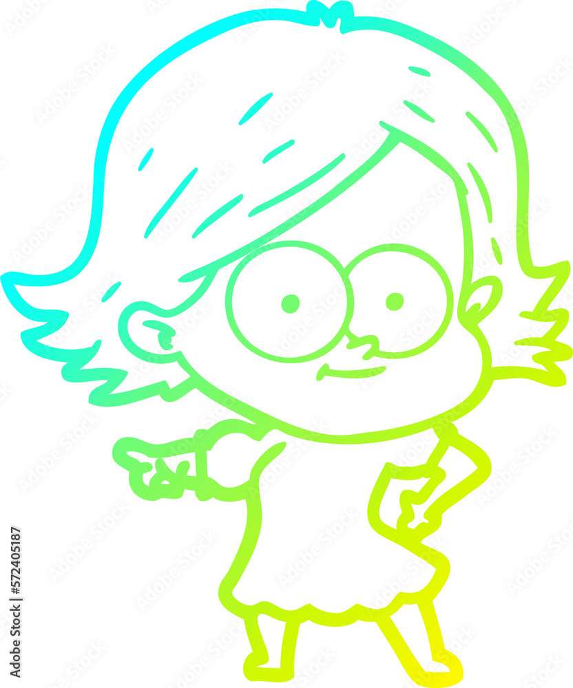 cold gradient line drawing happy cartoon girl cold gradient line drawing happy cartoon girl