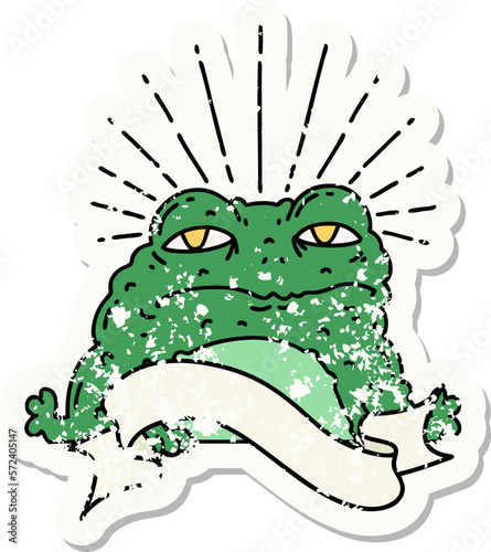 grunge sticker of tattoo style toad character