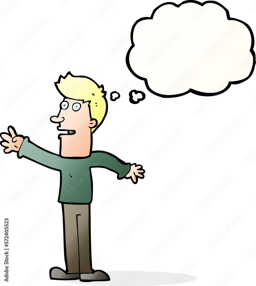 cartoon man reaching with thought bubble cartoon man reaching with thought bubble