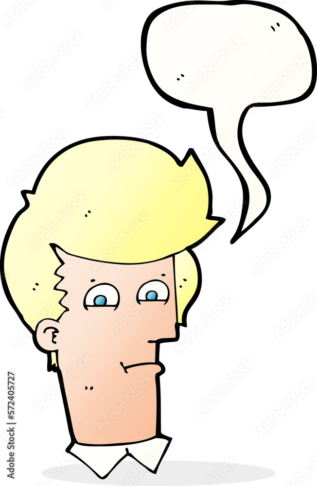 cartoon man narrowing eyes with speech bubble