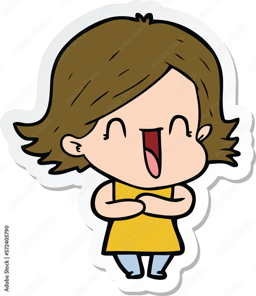 sticker of a cartoon laughing woman sticker of a cartoon laughing woman