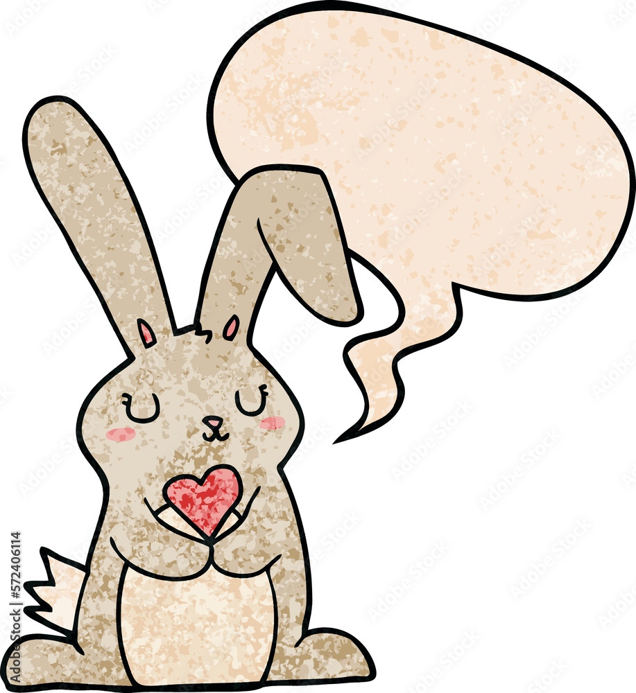 cartoon rabbit in love and speech bubble in retro texture style cartoon rabbit in love and speech bubble in retro texture style