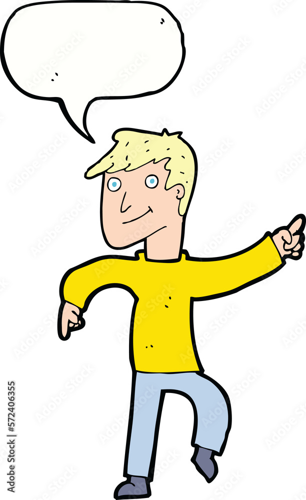 cartoon happy man pointing with speech bubble cartoon happy man pointing with speech bubble