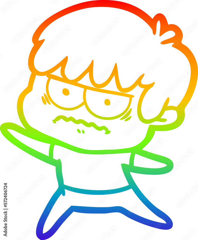 rainbow gradient line drawing annoyed cartoon boy rainbow gradient line drawing annoyed cartoon boy