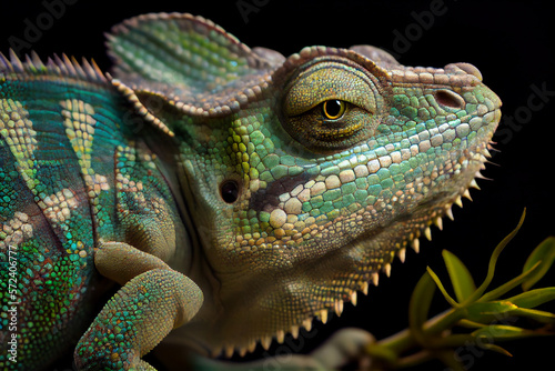 Green Chameleon  close up. generative AI