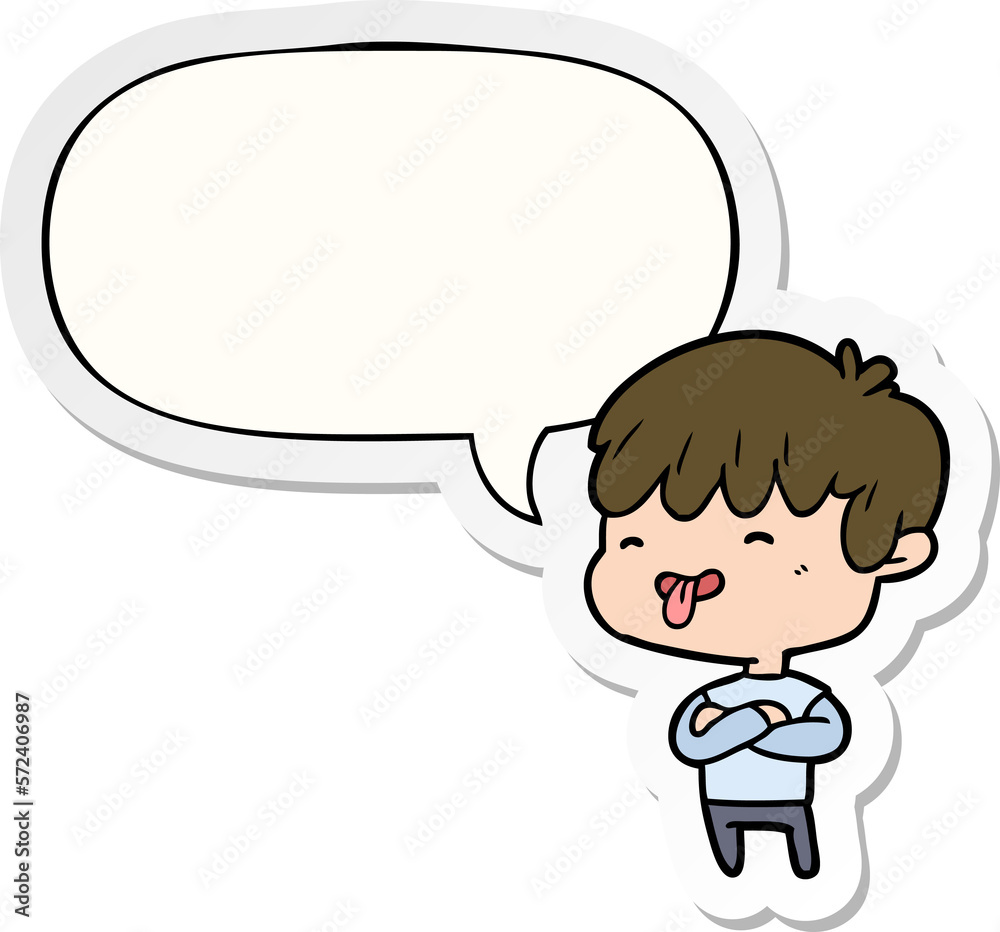 cartoon boy sticking out tongue and speech bubble sticker cartoon boy sticking out tongue and speech bubble sticker