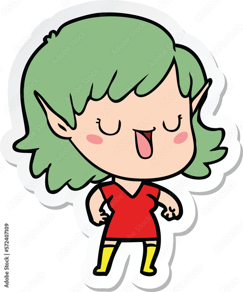sticker of a cartoon elf girl sticker of a cartoon elf girl