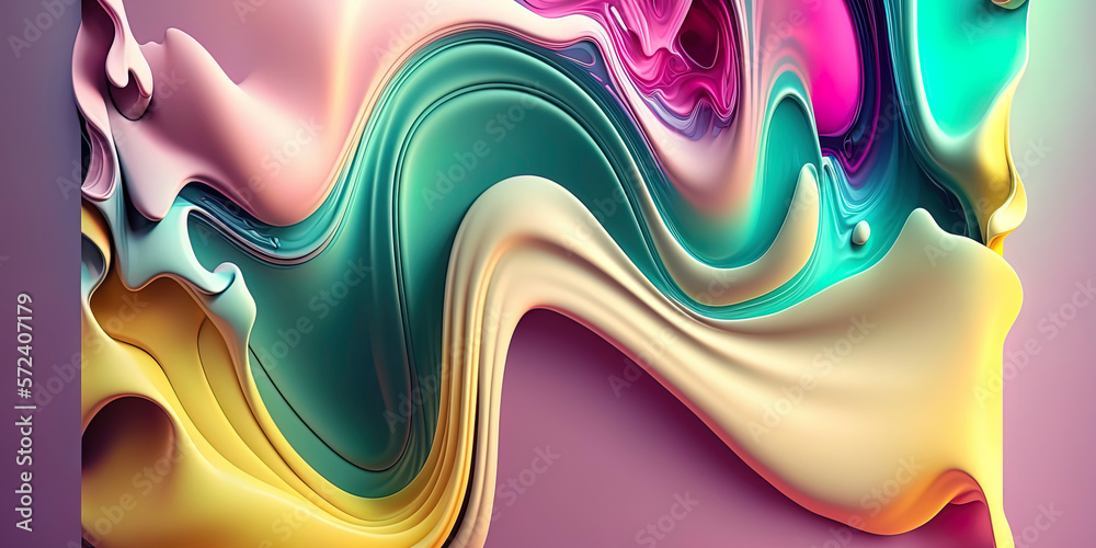 Beautiful mesmerize waves of soft colorful pattern, wavy surfaces, vintage pastel colors background ,made with Generative AI