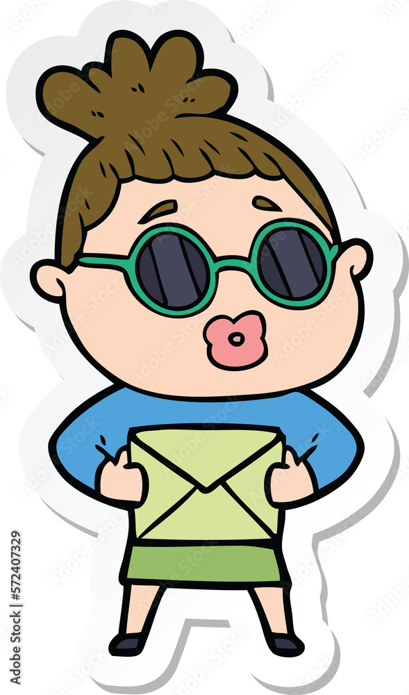 sticker of a cartoon woman wearing sunglasses