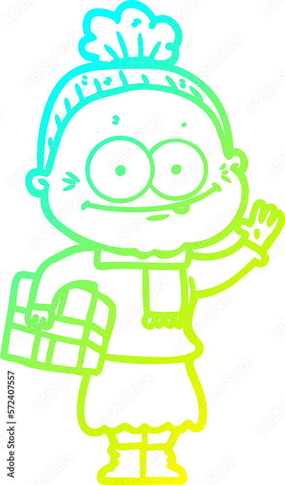 cold gradient line drawing cartoon happy old woman cold gradient line drawing cartoon happy old woman
