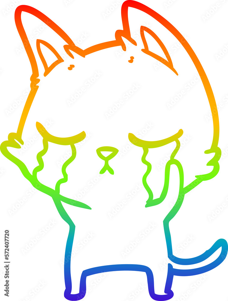 rainbow gradient line drawing crying cartoon cat rainbow gradient line drawing crying cartoon cat