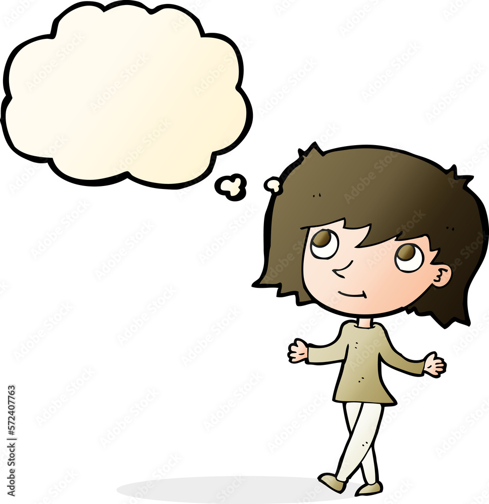 cartoon girl with no worries with thought bubble cartoon girl with no worries with thought bubble