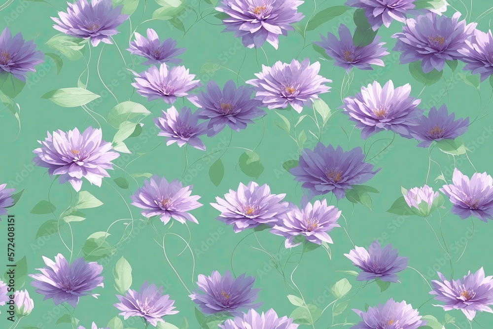 Seamless flowers pattern painting with trendy colors. Print Design, generative ai, perfect for interior, furniture and fashion.
