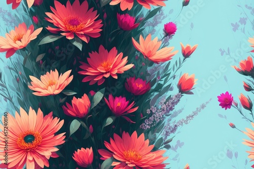 Seamless flowers pattern painting with trendy colors. Print Design, generative ai, perfect for interior, furniture and fashion. © Aleksandr