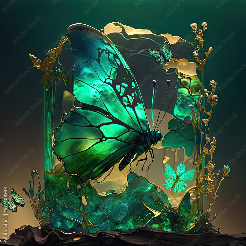 Green Butterfly Emerald Gold Style Art - Butterfly Emerald Backgrounds