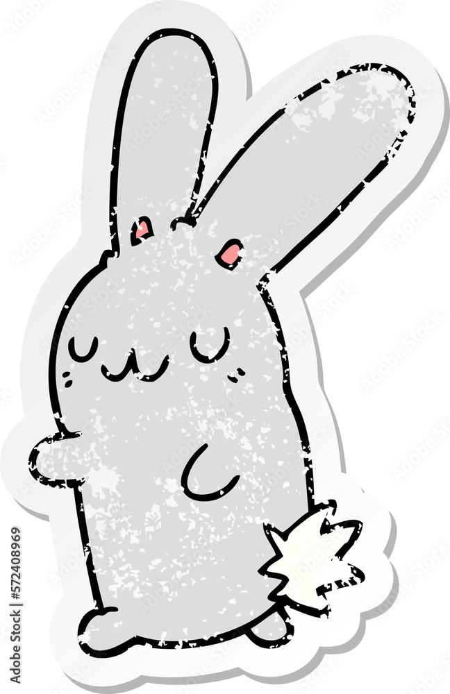 distressed sticker of a cute cartoon rabbit distressed sticker of a cute cartoon rabbit