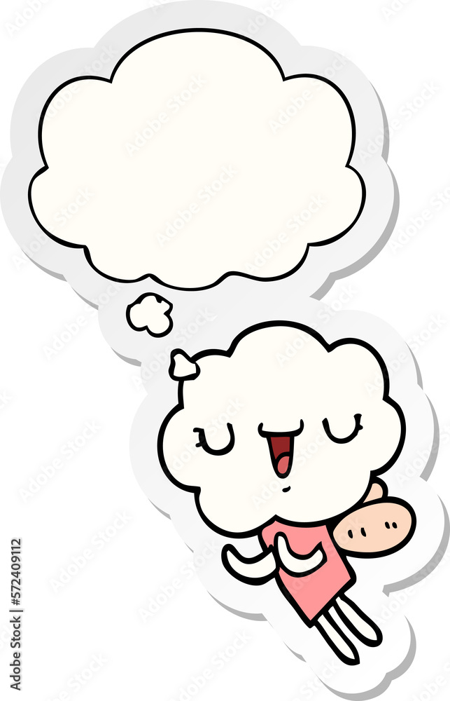 cute cartoon cloud head creature and thought bubble as a printed sticker